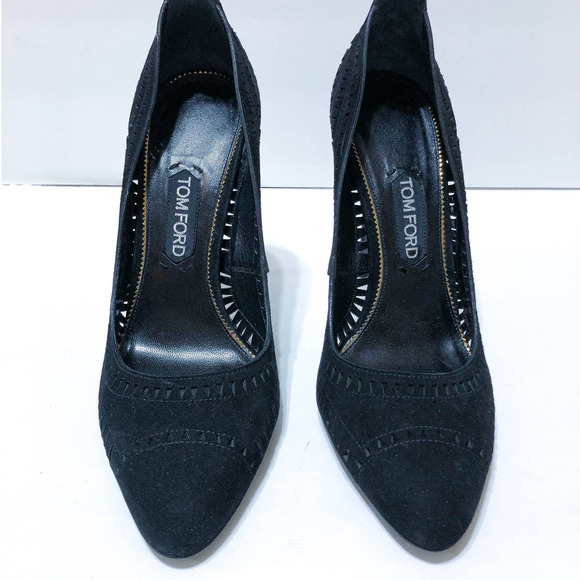 Tom Ford Black Suede Laser Cut Out Stiletto Pumps Heels Size 40.5 or US 10.5 - Picture 3 of 11